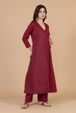 Maroon Hand Block Angrakha Kurta with Tassel Tie