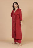 Maroon Hand Block Angrakha Kurta with Tassel Tie