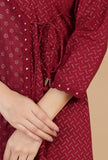 Maroon Hand Block Angrakha Kurta with Tassel Tie