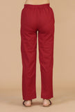 Set of 3: Maroon Rayon Hand Block Flared Kurta, Solid Cotton Pants & Dupatta with Gota Detailing