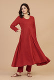 Maroon Rayon Hand Block Printed Flared Kurta