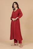 Maroon Rayon Hand Block Printed Flared Kurta