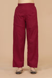 Set of 2: Maroon Hand Block Printed Straight Kurta with Solid Cotton Pants