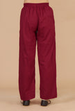 Set of 2: Maroon Hand Block Printed Straight Kurta with Solid Cotton Pants