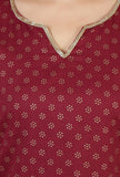 Set of 2: Maroon Hand Block Printed Straight Kurta with Solid Cotton Pants