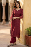 Maroon Hand Block Printed Straight Kurta