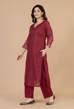 Maroon Hand Block Printed Straight Kurta