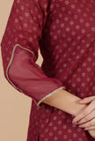 Maroon Hand Block Printed Straight Kurta