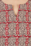 Set of 2: Maroon Printed Gathered Kurta with Lace Detail & Solid Maroon Cotton Pants