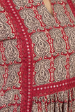 Red Printed Gathered Kurta with Lace Detail