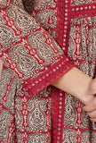 Red Printed Gathered Kurta with Lace Detail