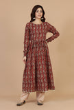 Set of 3: Maroon Elegance Handblock Printed Cotton Kurta & Beige Cotton Pant with Dupatta Set