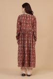 Set of 3: Maroon Elegance Handblock Printed Cotton Kurta & Beige Cotton Pant with Dupatta Set