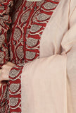 Set of 3: Maroon Elegance Handblock Printed Cotton Kurta & Beige Cotton Pant with Dupatta Set
