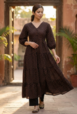 Set of 2: Black Rayon Polka Printed Tiered Dress with Solid Cotton Pants