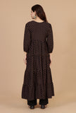 Set of 2: Black Rayon Polka Printed Tiered Dress with Solid Cotton Pants