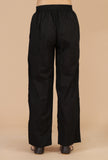 Set of 2: Black Rayon Polka Printed Tiered Dress with Solid Cotton Pants