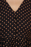 Set of 2: Black Rayon Polka Printed Tiered Dress with Solid Cotton Pants