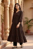 Black Rayon Polka Printed Tiered Dress
