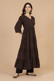 Black Rayon Polka Printed Tiered Dress