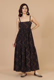 Noor Black Zigzag Printed Strappy Dress