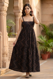 Noor Black Zigzag Printed Cotton Strappy Dress