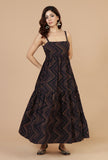 Noor Black Zigzag Printed Strappy Dress