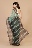 Sea Green Floral Woven Kota Doriya Saree with Black Border & Unstitched Blouse
