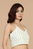 Sea Green Floral Woven Kota Doriya Saree with Black Border & Unstitched Blouse