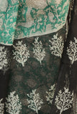 Sea Green Floral Woven Kota Doriya Saree with Black Border & Unstitched Blouse