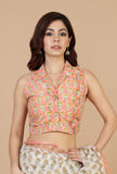 Peach & White Handwoven Kota Doriya Saree with Floral Booti and Ornate Pallu and Unstitched Blouse