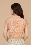 Peach & White Handwoven Kota Doriya Saree with Floral Booti and Ornate Pallu and Unstitched Blouse