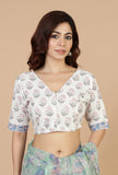 Floral Mint Kota Doriya Saree with Unstitched Blouse