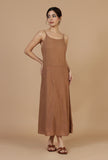 Rust Brown Cotton Sleeveless Midi Dress
