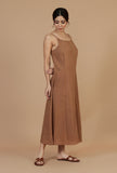 Rust Brown Cotton Sleeveless Midi Dress