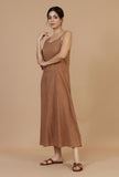 Rust Brown Cotton Sleeveless Midi Dress