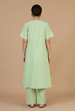 Light Green Solid Cotton Kurta with Button Detailing