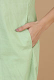 Light Green Solid Cotton Kurta with Button Detailing
