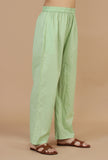 Light Green Solid Cotton Straight Pants