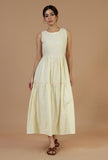 Butter Cream Sleeveless Tiered Cotton Dress