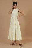 Butter Cream Sleeveless Tiered Cotton Dress