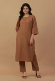 Set of 2: Coffee Brown Straight Kurta with Matching Pants