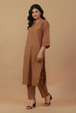 Set of 2: Coffee Brown Straight Kurta with Matching Pants