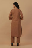 Set of 2: Coffee Brown Straight Kurta with Matching Pants