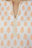 Set Of 2: White & Peach Handblock Printed Sleeveless Kurta with Palazzo