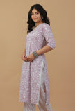 Lavender Floral Printed Cotton Straight Kurta