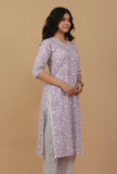 Lavender Floral Printed Cotton Straight Kurta