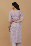 Lavender Floral Printed Cotton Straight Kurta