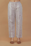 Lavender Striped Printed Cotton Straight Pants