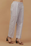 Lavender Striped Printed Cotton Straight Pants